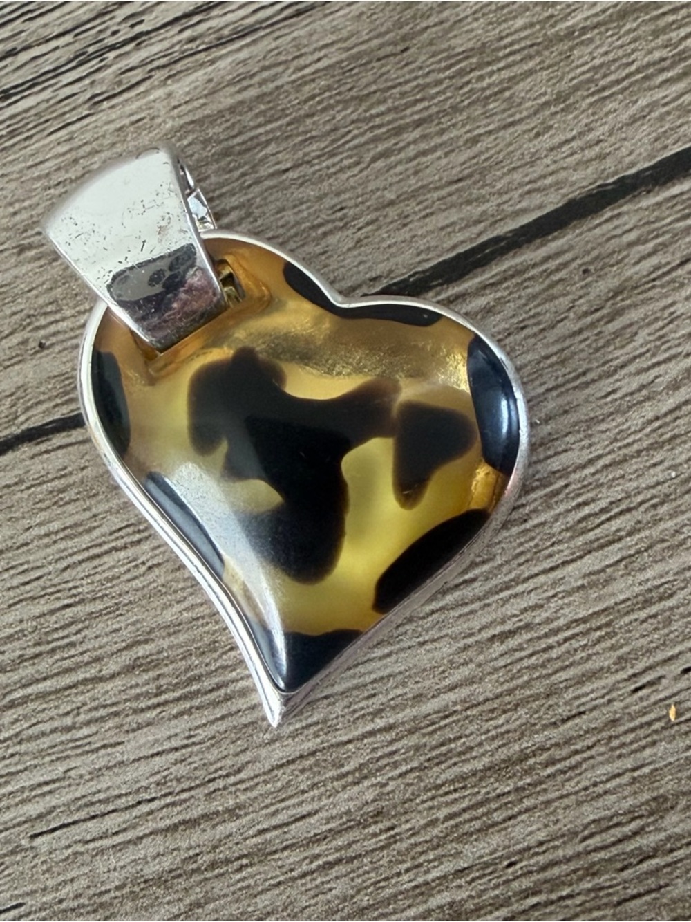 Vintage Avon Animal Print Heart Pendant Domed Silver Tone